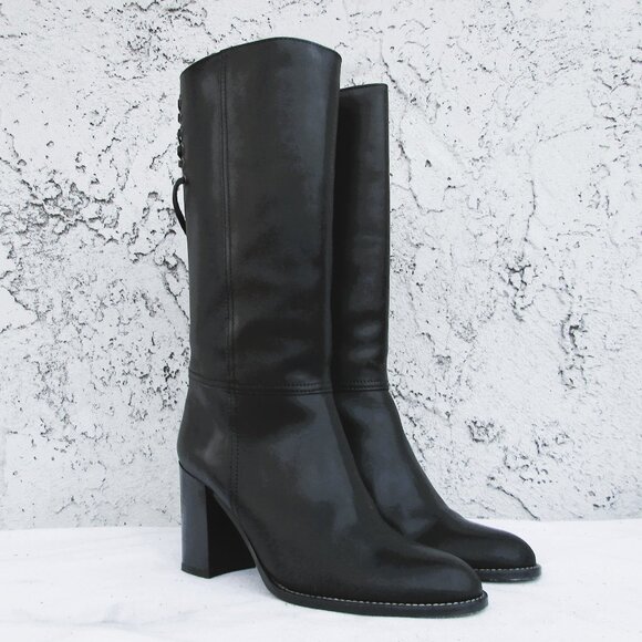Coach COTY waxy calf black leather boot 7M - Picture 1 of 8